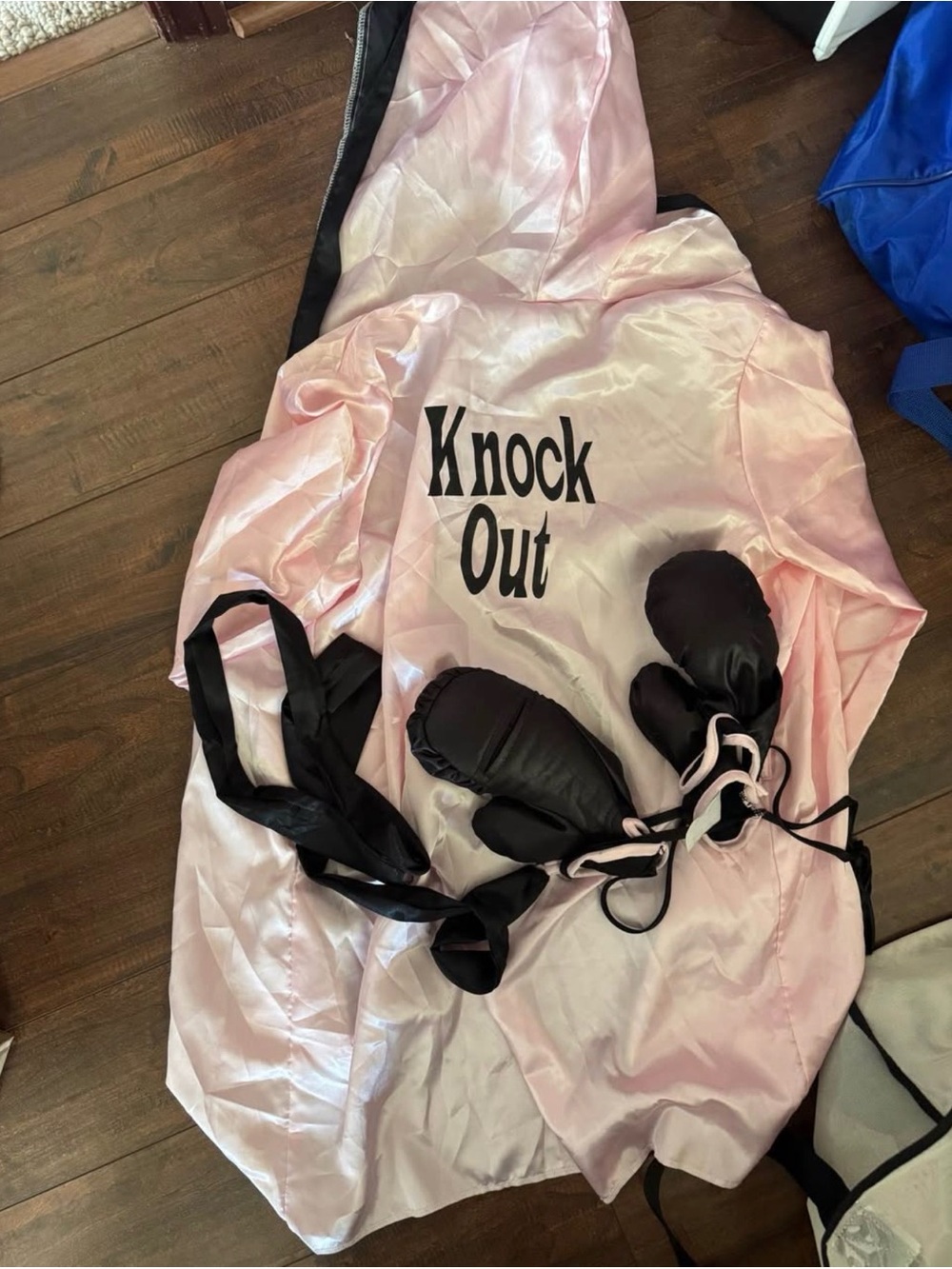 Pink Satin 'Knock Out' Robe with Black Boxing Gloves